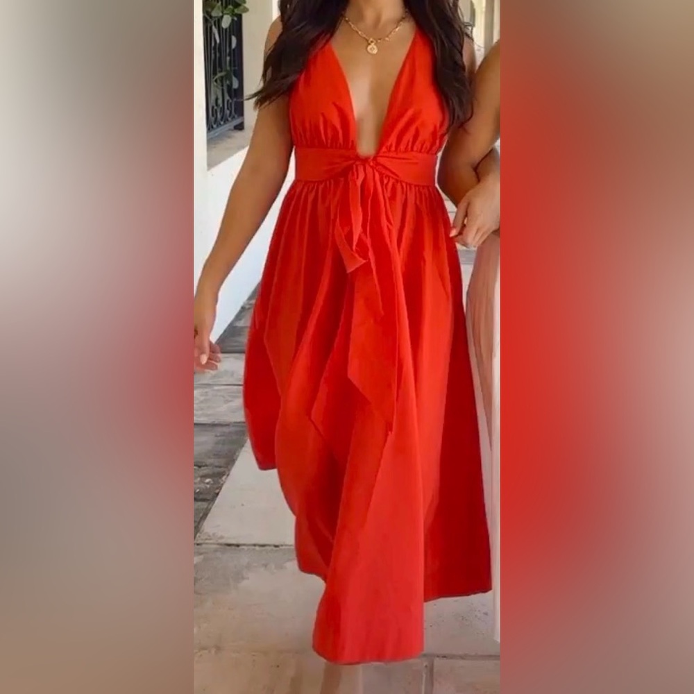 MABLE Red Sleeveless Tie-Front Dress | Medium